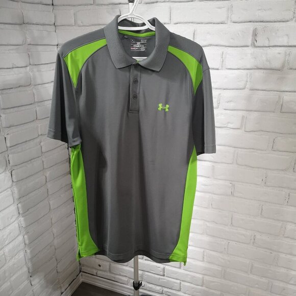 Under Armour Heatgear Men's Size Small Grey & Lime Green Loose Fit Polo Shirt - Picture 1 of 11